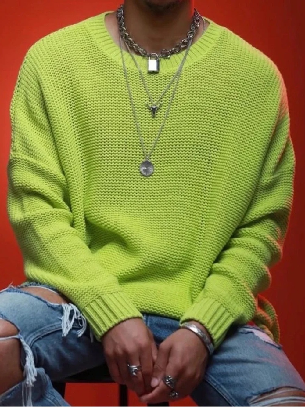 ASOS Neon Lime Crewneck Knit Sweater - Women's - Size US 12